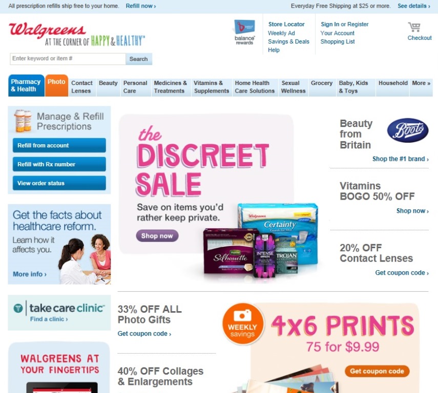 ※Picture:Screen shot of Walgreen's official Website
