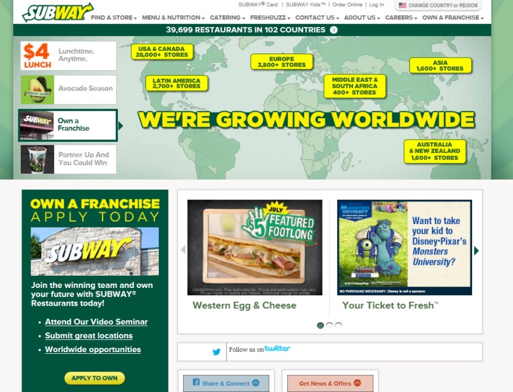 ※Picture:Screen shot of Subway's official Website