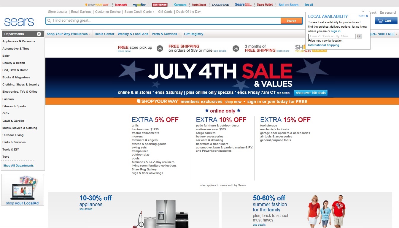 Picture:Screen shot of Sears's website