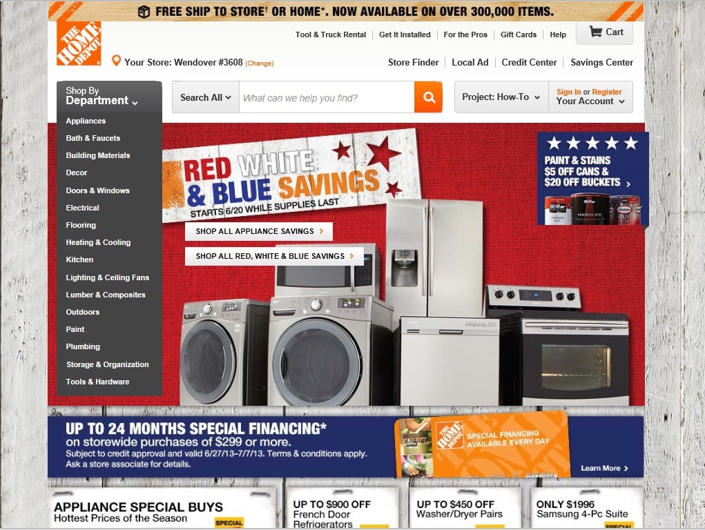 Picture:Screen shot of The Home Depot's website