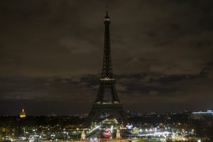 The Eiffel Tower's lights are turned off for the Earth Hour 2015